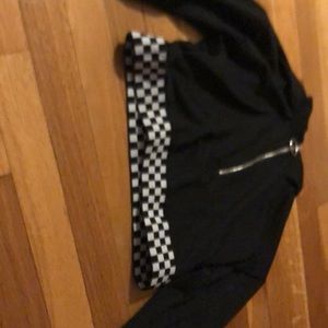 Black and white zip up cop top size small